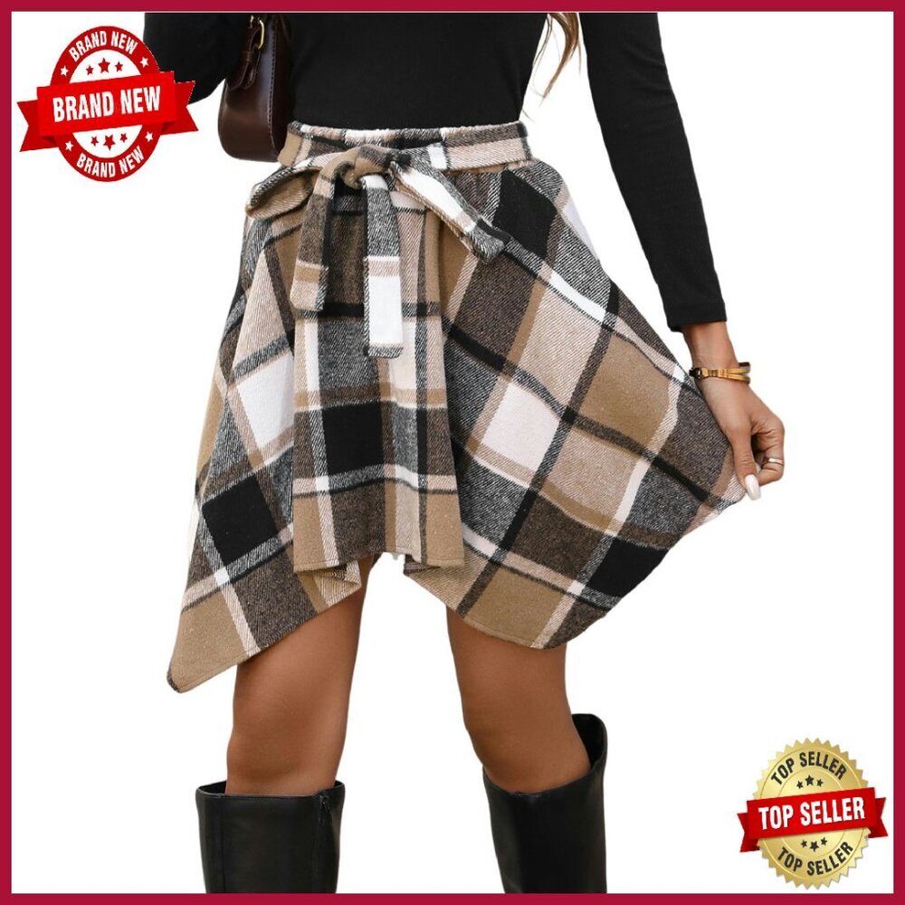 High Waisted A-Line Mini Skirt Plaid Print Casual Flare Skirt